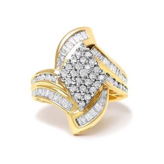 House of Brilliance 14K Yellow Gold 1-1/3 Cttw Round and Baguette Diamond Bypass Cocktail Ring at Nordstrom