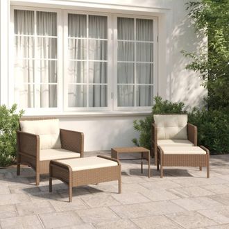 vidaXL Set Muebles De Jard&iacute;n 5 Piezas Y Cojines Rat&aacute;n Sint&eacute;tico Marr&oacute;n Vidaxl