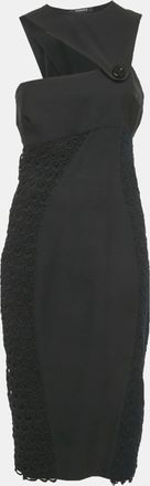 Versace Black Crepe Lace Detail Maxi Dress