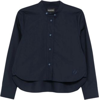 Emporio Armani Geborduurde Katoenen Shirt - Dames - Overhemden - Blauw - M - Katoen - Overhemden