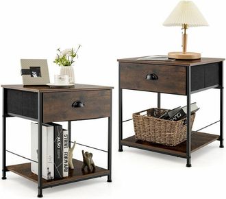 Costway Set of 2 Nightstand 2-tier Bedside End Sofa Coffee Table Storage Table w/ Drawer