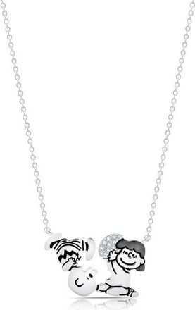 Crislu x Peanuts Lucys Football Pendant Necklace in Pure Platinum /Clear Stone at Nordstrom, Size 16