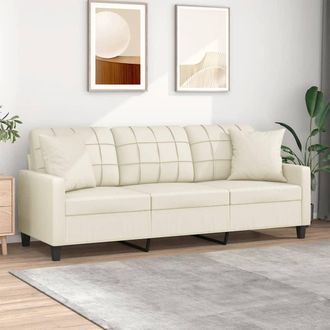 vidaXL Sof&aacute; De 3 Plazas Con Cojines Cuero Sint&eacute;tico Color Crema 180 Cm Vidaxl
