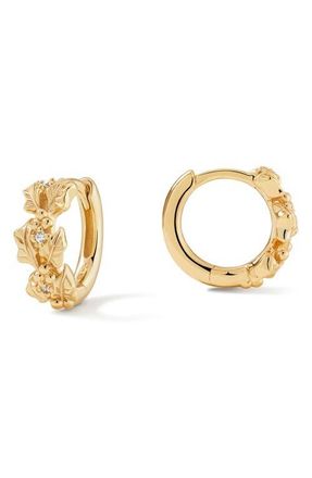 Made by Mary Cubic Zirconia Birthstone Flower Huggie Hoop Earrings in Gold December at Nordstrom
