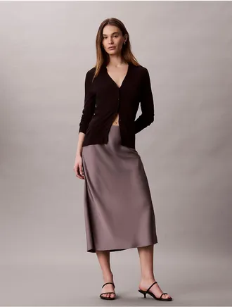 Calvin Klein Womens Satin Midi Skirt - Purple - XL