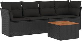 vidaXL Set De Muebles De Jard&iacute;n 5 Pzas Y Cojines Rat&aacute;n Sint&eacute;tico Negro Vidaxl
