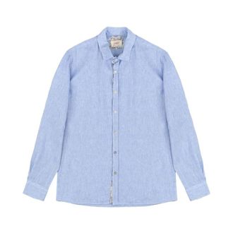 Bob Linnen overhemd met fantasie details - Heren - Casual Overhemden - Blauw - 2XL - Linnen - Overhemden
