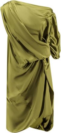 Dries Van Noten Groene Gedrapeerde Zijden Jurk - Dames - Korte kleedjes - Groen - S - Kleedjes