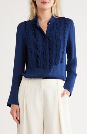 TWP Kimmie Long Sleeve Silk Button-Up Shirt in Prussian Blue at Nordstrom Rack, Size Small