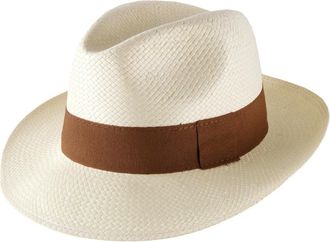 Classic Italy Panama Hat Classic Wide Straw - Size 62 cm - Creme-Marron
