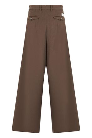 Nine In The Morning Wide-Leg Pleated Wool Trousers - Brown