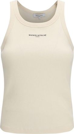 Maison Kitsun&eacute; Beiger Katoenen Mouwloos T-Shirt