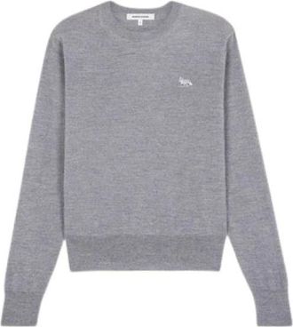 Maison Kitsun&eacute; Fine Merino Wool Jersey - Dames - Ronde hals truien - Grijs - XL - Wol - Truien & Vesten