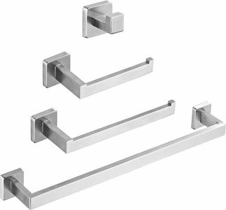 OEM Juego De Accesorios De Ba&ntilde;o De 4 Piezas Sus304, Toallero De Pared Cuadrado De Acero Inoxidable Niquelado Cepillado Que Incluye 14 Barras Para Toallas