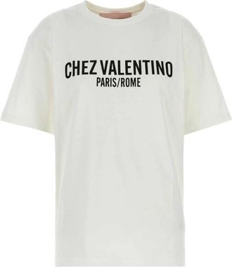 Valentino Garavani Jersey Katoenen T-Shirt Met Chez Print - Dames - T-shirts - Wit - XS - Katoen - Tops