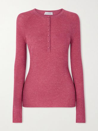 Gabriela Hearst Maglia Henley In Misto Cashmere, Seta E Canapa A Coste Anges - Rosa