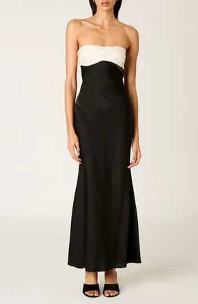 Nia Sunset Strapless Satin Cocktail Dress in Black at Nordstrom Rack, Size X-Large