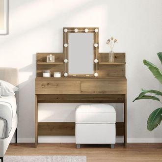 Berkfield Home Dressing Table with LED Artisan Oak 100x40x130 cm in Brown | Size: 100 x 40 x 130 cm
