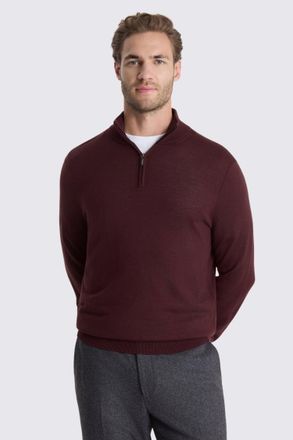 Moss Wine Merino Zip-Neck Jumper