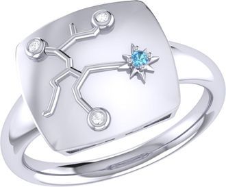 LuvMyJewelry Sagittarius Blue Topaz & Diamond Signet Ring
