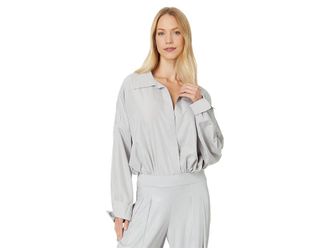 Norma Kamali Super Oversized Boyfriend NK Shirt Bodysuit Womens Jumpsuit & Rompers One Piece Dove : LG (Womens 8), Cotton