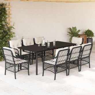 vidaXL Set De Comedor De Jard&iacute;n 9 Pzas Y Cojines Rat&aacute;n Sint&eacute;tico Negro Vidaxl