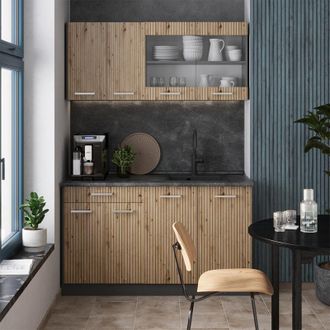 Vicco Cucina monoblocco R-Line, Rovere artigianale/antracite, 140 cm, pl Rovere