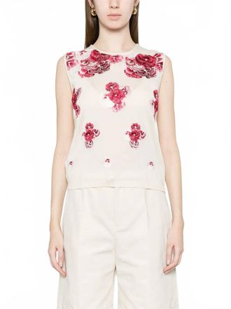 Giambattista Valli Ruby Pansies Cashmere Tank Top In Ivory