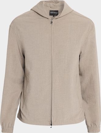 Emporio Armani Men & apos;s Polyester Seersucker Full-Zip Hoodie