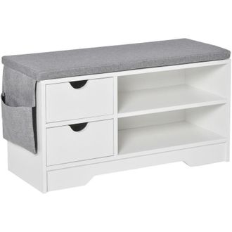 HOMCOM Homcom - Banco zapatero con asiento 2 estantes bolso coj&iacute;n y 2 cajones capacidad para 4 pares de zapatos para entrada pasillo moderno 80,5x30,5x43,5