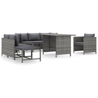 vidaXL Set De Muebles De Jard&iacute;n 8 Pzas Y Cojines Rat&aacute;n Sint&eacute;tico Gris Vidaxl