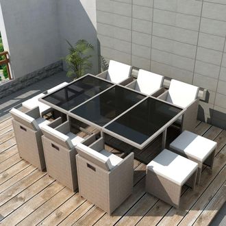 vidaXL Set Comedor De Jard&iacute;n 11 Piezas Y Cojines Rat&aacute;n Sint&eacute;tico Beige Vidaxl