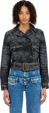 Diesel Cropped denim jacket with belt - Denim Jackets - Woman - Black