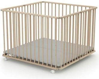 Les Tendances Parco pieghevole quadrato - WEBABY - CALI - 100 x 100 cm - 4 ruote - Fino a 24 mesi - Faggio grezzo