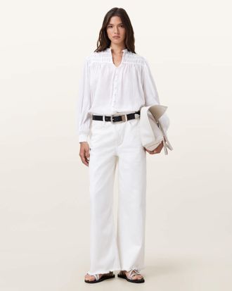 AllSaints Ramie Etti White Linen Shirt, Size: UK 14/US 10