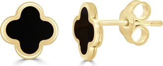 Italian Gold, Inc 14K Yellow Gold Clover Stud Earrings - Onyx Small Size