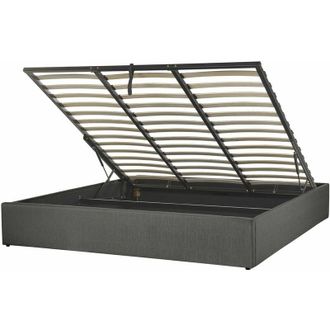 Beliani Letto Imbottito Grigio Effetto Lino con Box Portaoggetti 180 x 200 cm Dinan