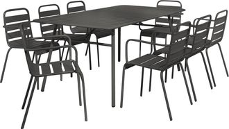 Vente-Unique Mesa y sillas de jard&iacute;n de metal - una mesa de 200 cmy 8 sillas apilables - Gris antracita - MIRMANDE de MYLIA