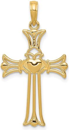 Diamond2Deal 14k Yellow Gold Claddagh Cross Pendant