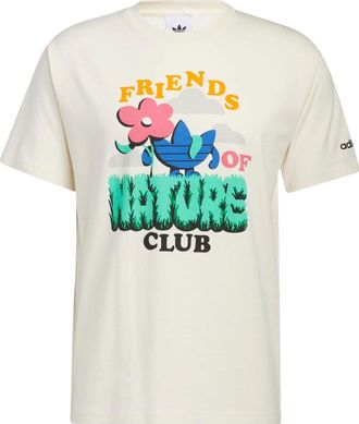 adidas Mens adidas originals Cartoon Florets Alphabet Printing Round Neck Sports Short Sleeve Creamy White T-Shirt HC2141