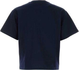 Versace Mens Logo-Striped Cotton T-Shirt Navy