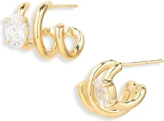 Bracha Peyton Cubic Zirconia Twisted Hoop Earrings in Gold at Nordstrom