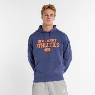 New Balance Mens Heritage French Terry Graphic Hoodie in Blue Cotton, size X-Small