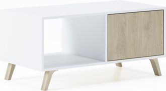Skraut Home Skraut Home - Mesa De Centro Con Puertas, Sal&oacute;n Comedor, Modelo Wind, Color Estructura Blanco, Color Puertas Roble, Medidas 92x50x45cm De Altura