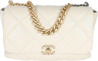 Chanel Beige Quilted Shiny Lambskin Maxi 19 Flap Bag (Authentic Pre-Loved)
