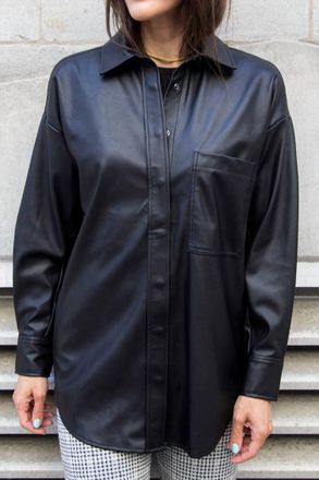 RD Style Vegan Leather Shacket In Black