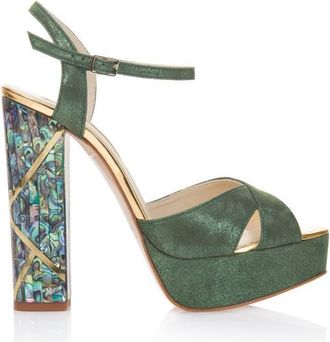 Freya Rose Cher Verde Ankle Strap Pearl Heel Sandal in Green at Nordstrom, Size 40
