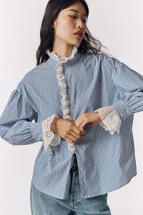 Exquise Petite Lace Trim Buttondown Shirt