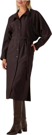 Co'Couture Bruine Batwing Jurk voor Herfst/Winter - Dames - Shirt Kleedjes - Bruin - M - Wol - Kleedjes