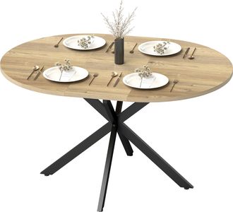 HOMCOM Homcom Tavolo Estendibile Industriale Rotondo Per 4-6 Persone Nero E Legno
